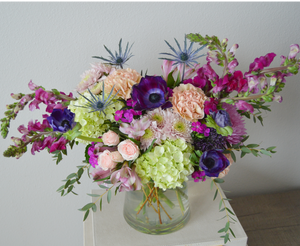 peach and purple fresh flower arrangement  floral shop delivery meridian boise eagle idaho